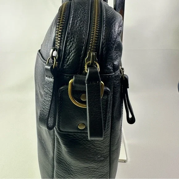 NEW Men’s Fossill HaskellBlack Leather Men's Briefcase/Laptop Bag - Picture 14 of 16